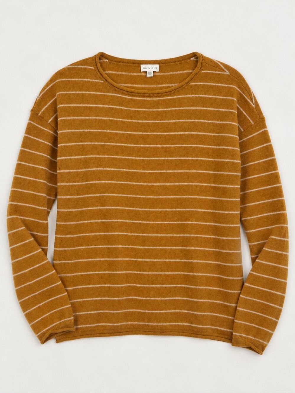 Garnet Hill 100% Cashmere Striped Sweater Size XS Mustard Yellow Long Sleeve
